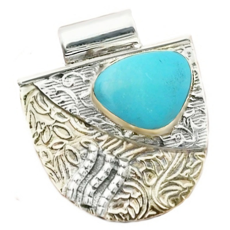 Two Tone Natural Mexican Turquoise Gemstone Solid .925 Sterling Silver Pendant