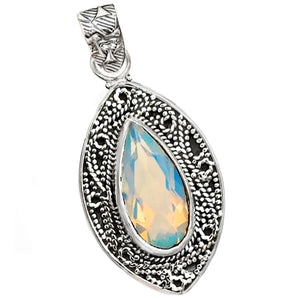 Antique Style 8ct Fire Opalite Gemstone Solid.925 Sterling Silver Pendant