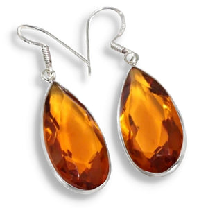 Handmade Madeira Citrine Gemstone Pear Shape .925 Silver Earrings