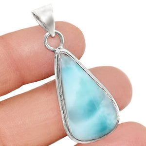 Natural Caribbean Larimar Pear Gemstone .925 Sterling Silver Pendant