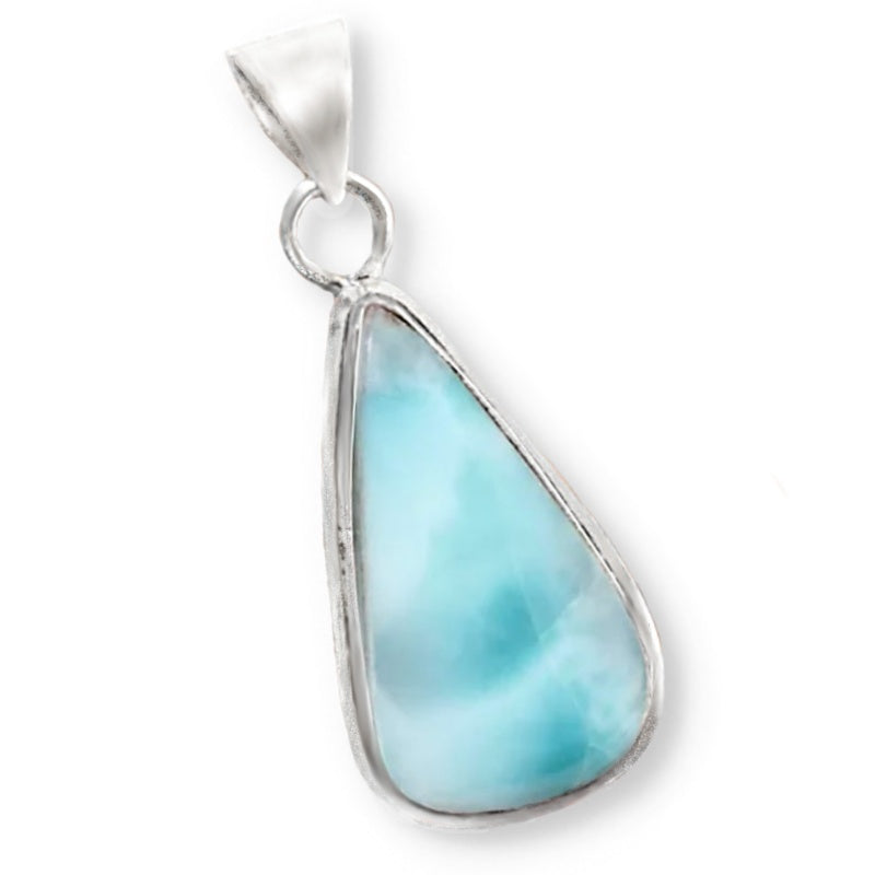 Natural Caribbean Larimar Pear Gemstone .925 Sterling Silver Pendant