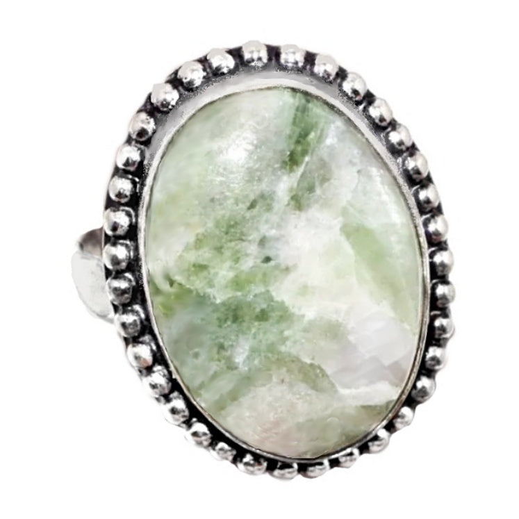 Soft Green Peach Aqua Seraphinite Gemstone .925 Silver Ring US 10