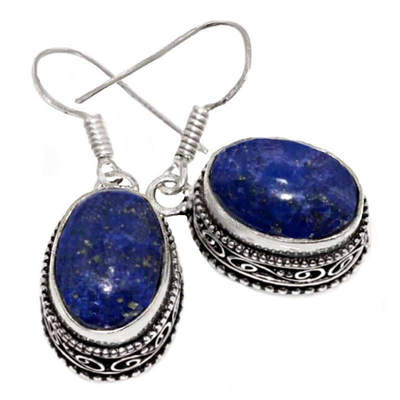 Natural Lapis Lazuli Oval Gemstone .925 Silver Earrings