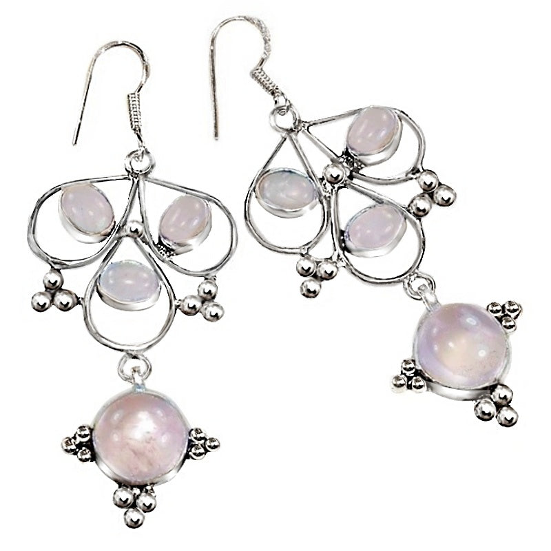 Indonesian - Bali Natural Rose Quartz Gemstone .925 Sterling Silver Earrings