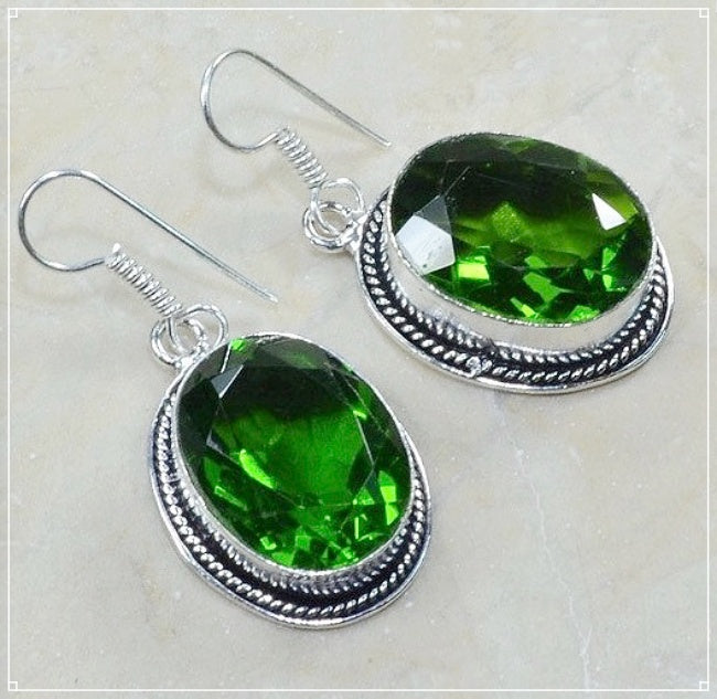 Handmade Larger Peridot Oval Gemstone  .925 Sterling Silver Earrings