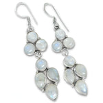 Natural Rainbow Moonstone Gemstone Silver Plated Long Earrings