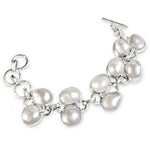 A Double Row of Biwa Pearls . 925 Sterling Silver Bracelet