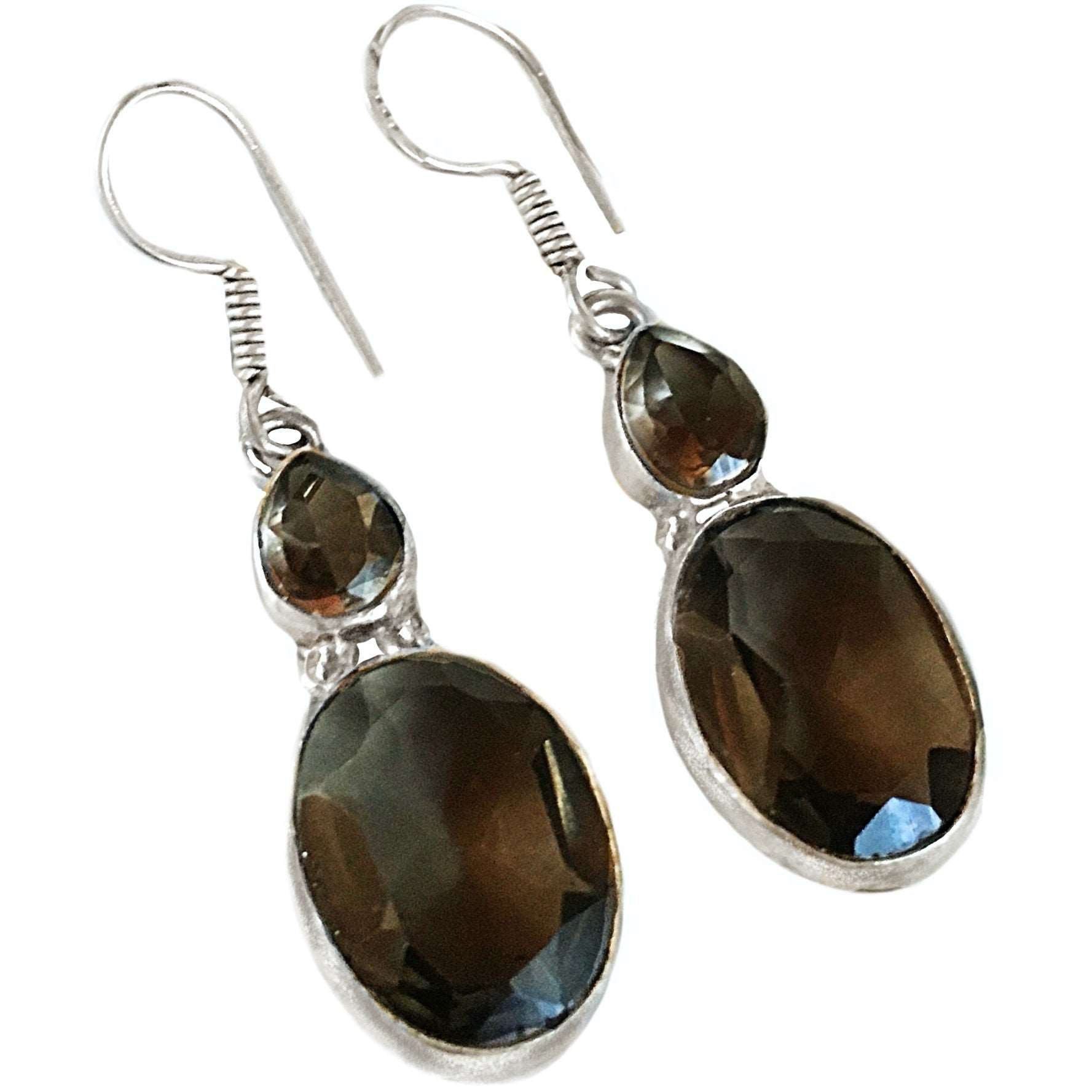 Faceted Smoky Topaz Oval Gemstone .925 Silver Earrings - BELLADONNA