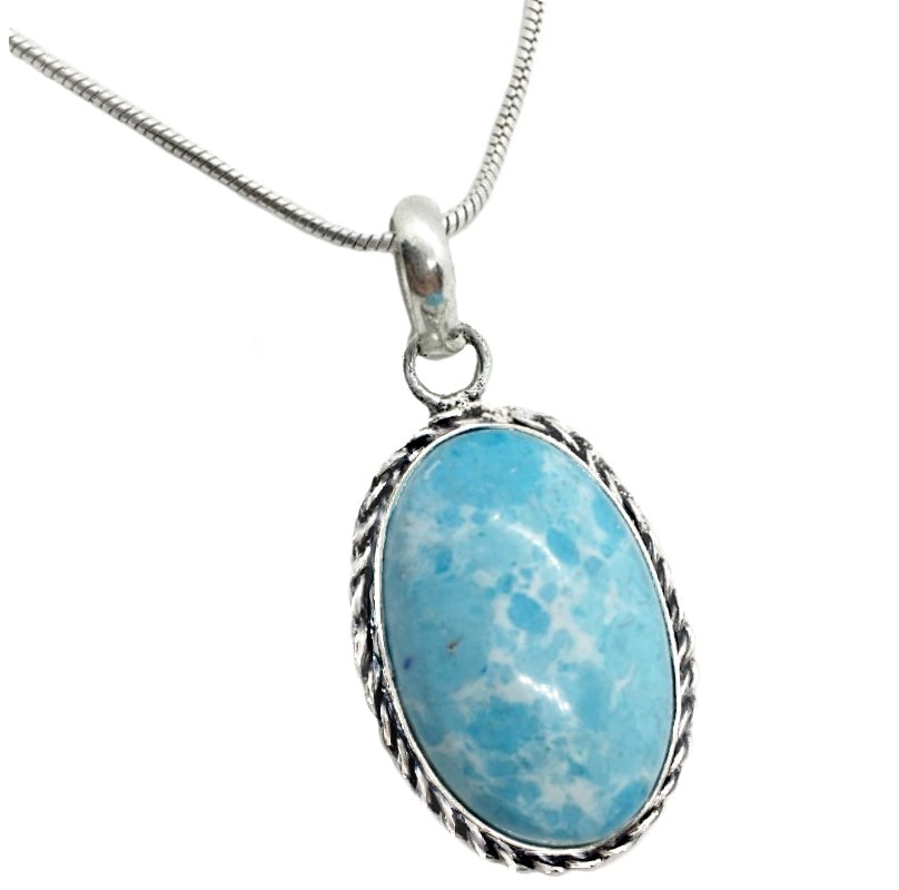 Handmade Caribbean Larimar Gemstone  .925 Sterling Silver Fashion Pendant