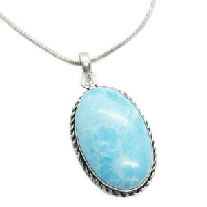 Handmade Caribbean Larimar Oval Gemstone  .925 Sterling Silver Fashion Pendant