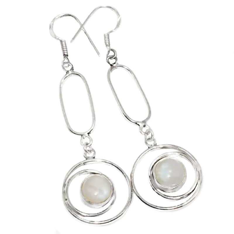 Natural Rainbow Moonstone Dangle .925 Silver Earrings