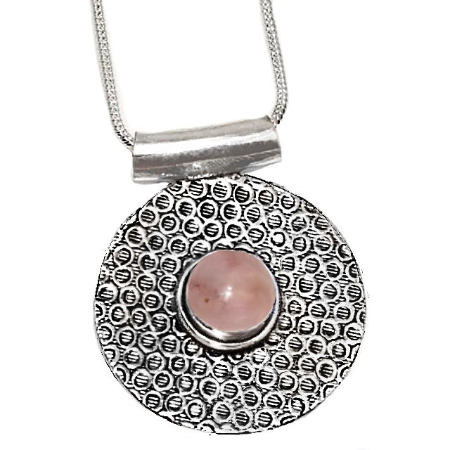 Handmade Natural Rose Quartz Gemstone .925 Sterling Silver Pendant Necklace