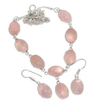 Natural Rose Quartz .925 Sterling Silver Necklace and Earrings Set