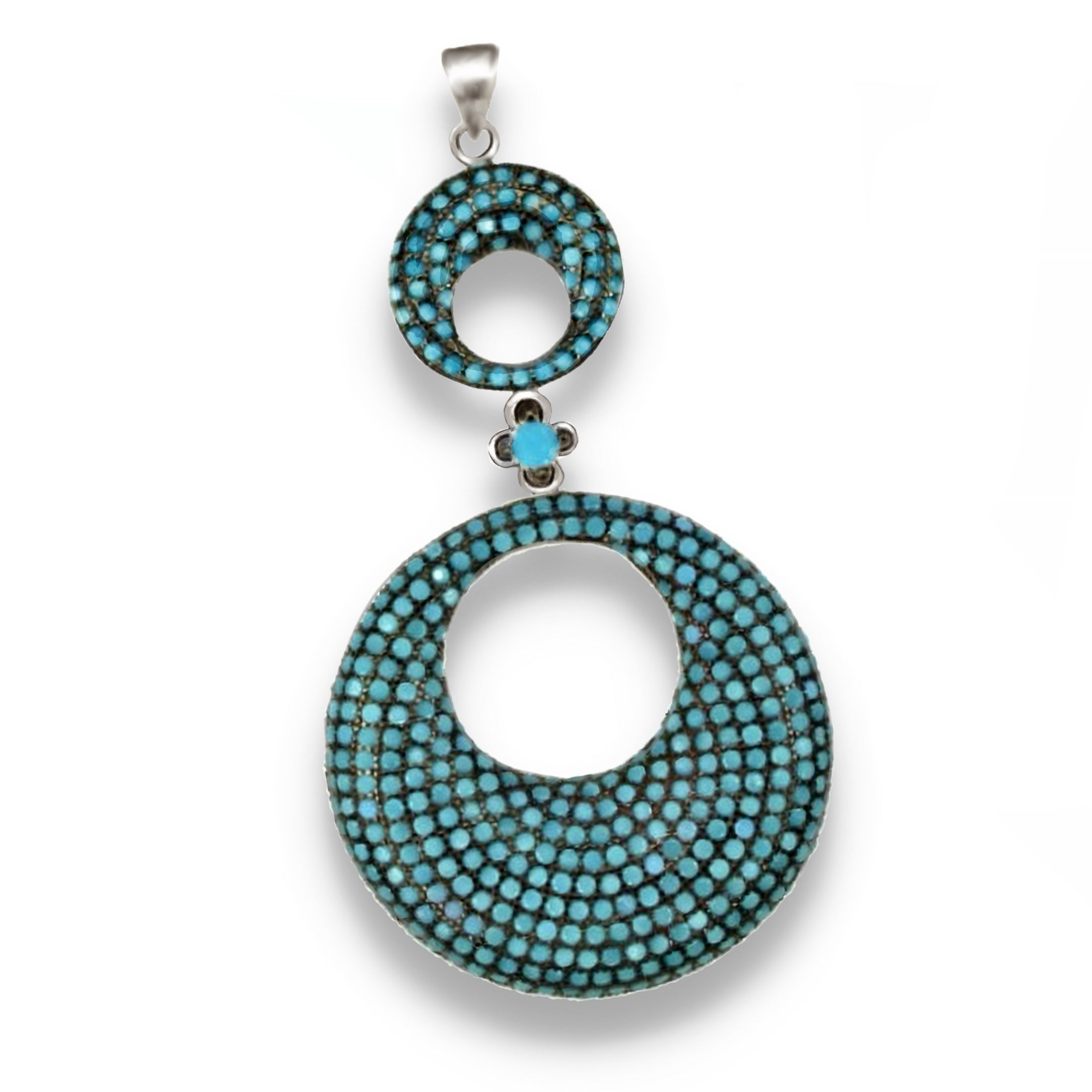 Pave Set AAA Natural Turquoise, Opal Solid .925 Sterling Silver Pendant