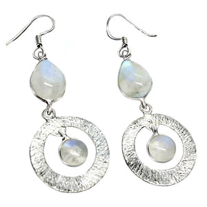 6.77 ct Natural Rainbow Moonstone Gemstone Solid .925 Silver Earrings