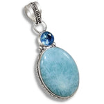 Handmade Natural Aquamarine, Blue Topaz Gemstone 925 Sterling Silver Pendant