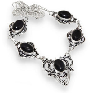 Handmade Antique Style Black Onyx Gemstone .925 Sterling Silver Necklace