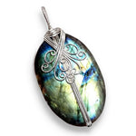 Natural Bright Labradorescent Labradorite Oval Gemstone .925 Sterling Silver Pendant