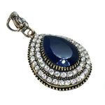 Two Tone Turkish Sapphire Quartz, White Topaz In Solid.925 Sterling Silver Pendant - BELLADONNA