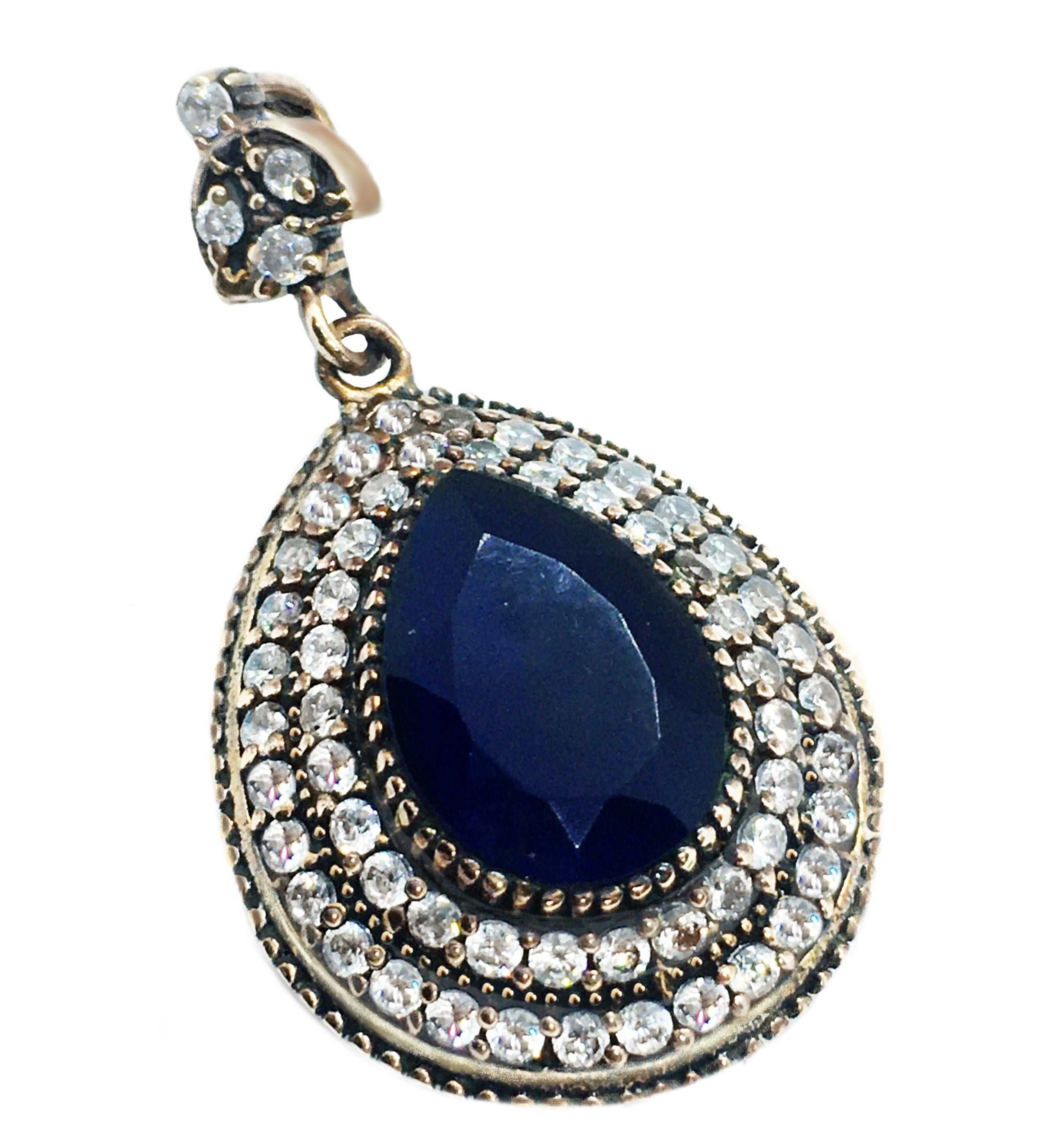 Two Tone Turkish Sapphire Quartz, White Topaz In Solid.925 Sterling Silver Pendant - BELLADONNA