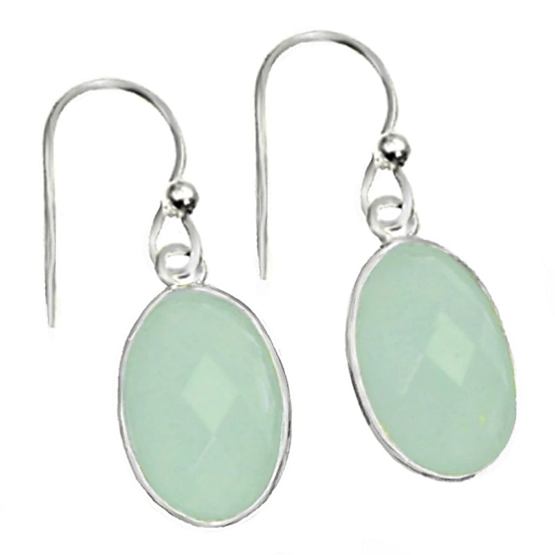 Dainty Aqua Green Chalcedony Oval .925 Silver Earrings