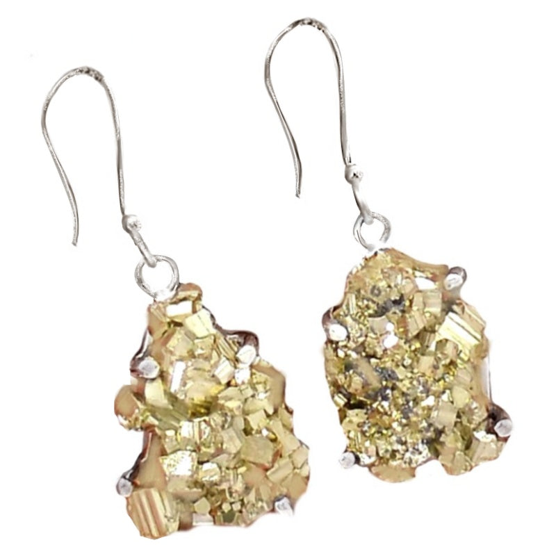 Natural Peruvian Pyrite Rough Gemstone Solid .925 Sterling Silver Earrings