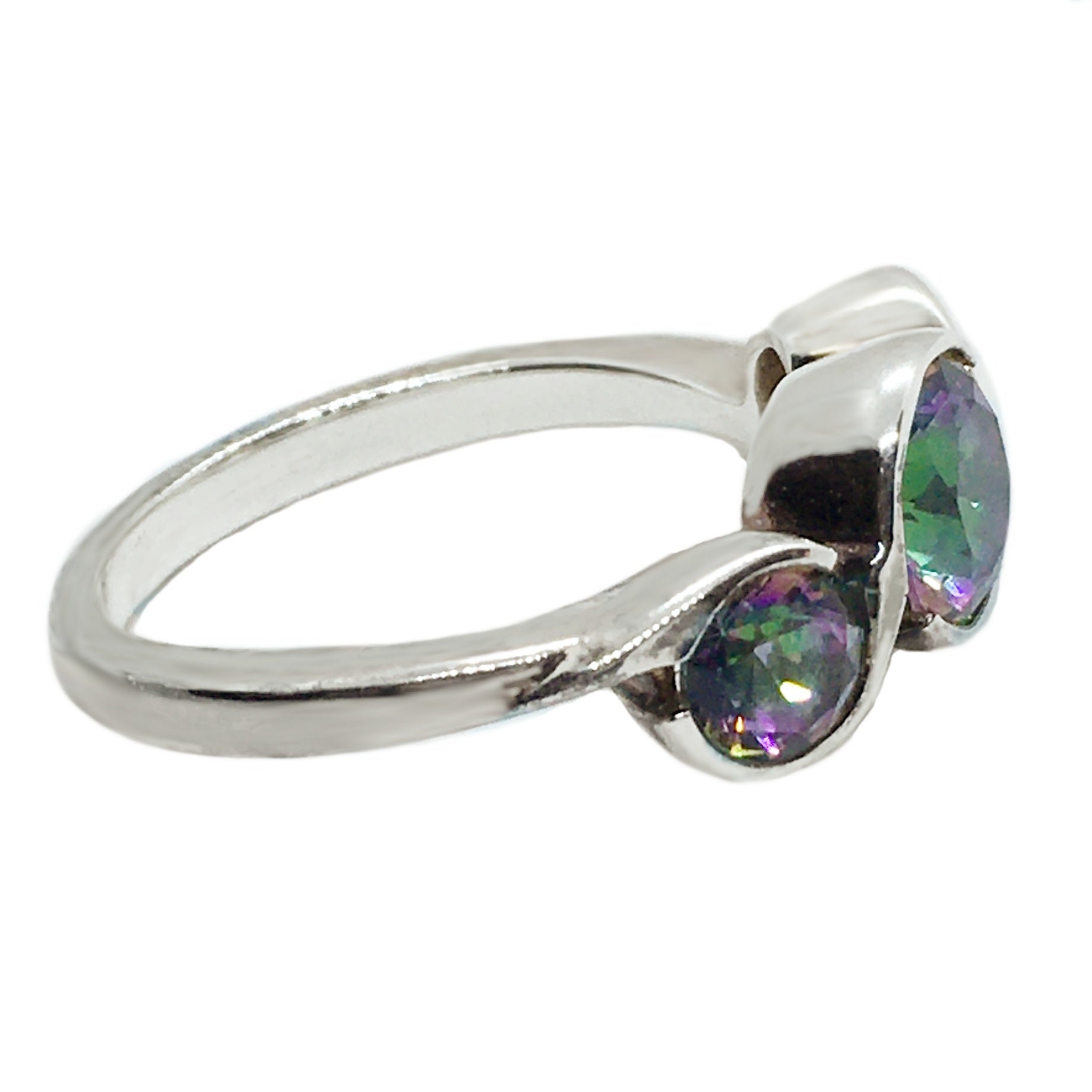 Modern set Rainbow Mystic Topaz Gemstone Ring In Solid .925 Sterling Silver Size US 8 / Q