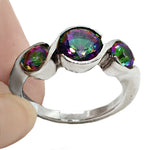 Modern set Rainbow Mystic Topaz Gemstone Ring In Solid .925 Sterling Silver Size US 8 / Q