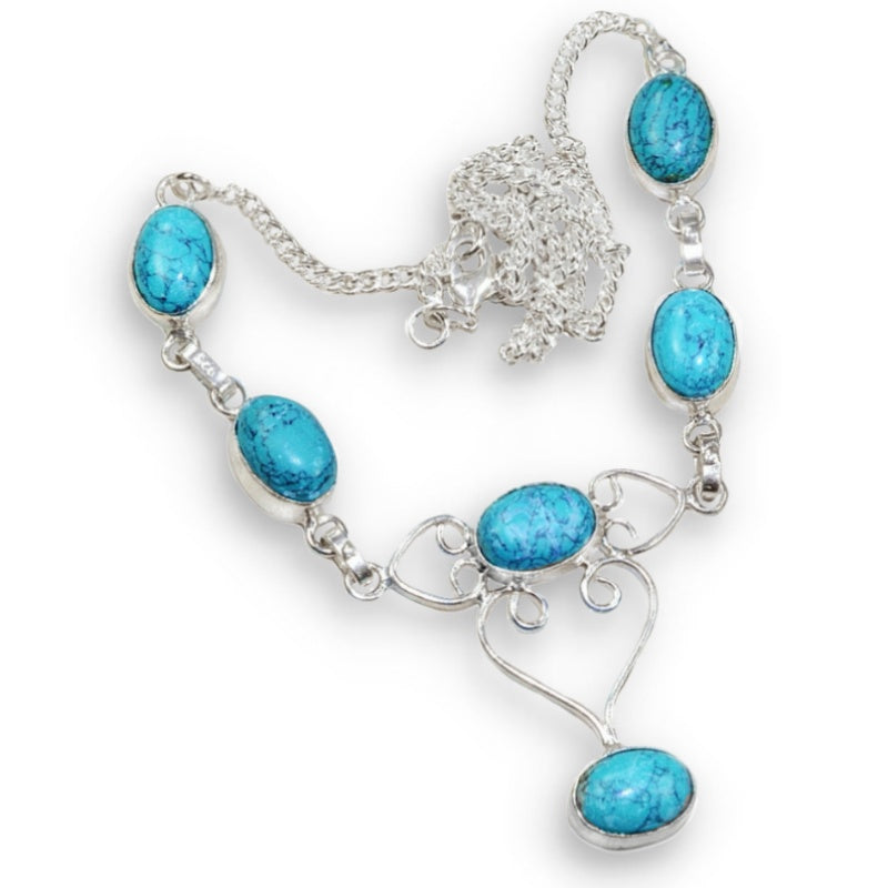 Spider web Matrix Turquoise Gemstone .925 Silver Fashion Necklace