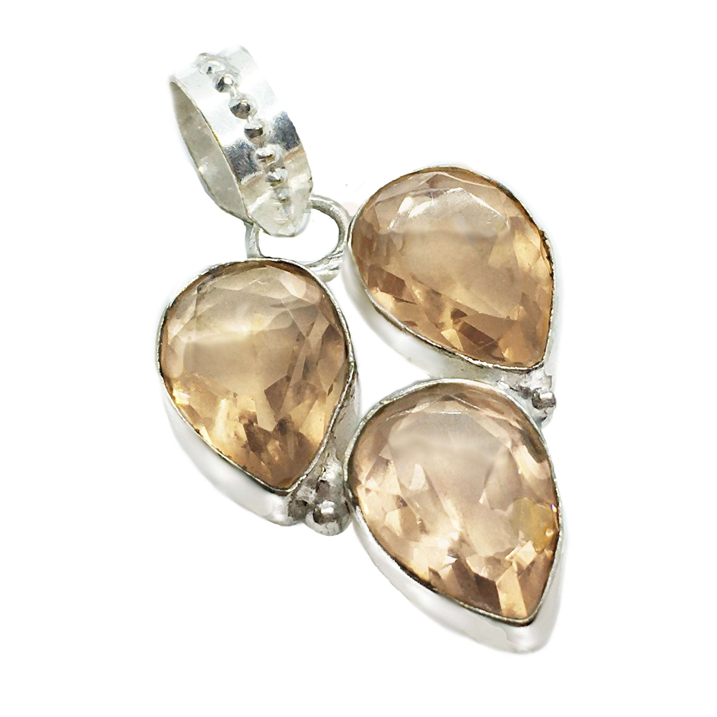 Faceted Morganite Pears Set in .925 Silver Pendant - BELLADONNA