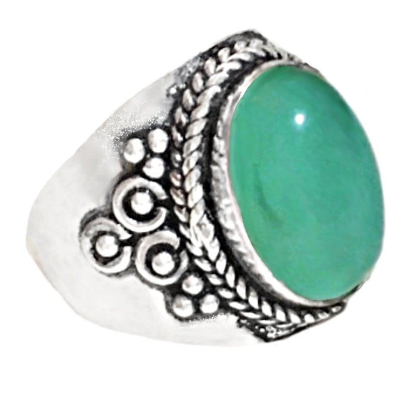 Soft Green Chalcedony Gemstone .925 Silver Ring US 8