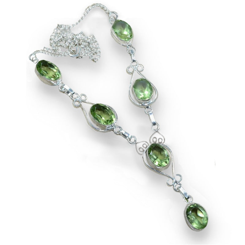 Green Amethyst Gemstone .925 Silver Necklace