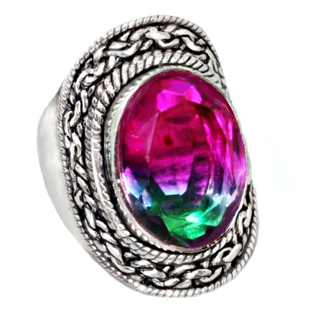 Faceted Bi-Colour Ametrine Gemstone .925 Silver Ring US size 8 / UK Q