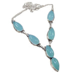 Dainty Handmade Aqua Chalcedony Marquise Shape Gems .925 Silver Necklace