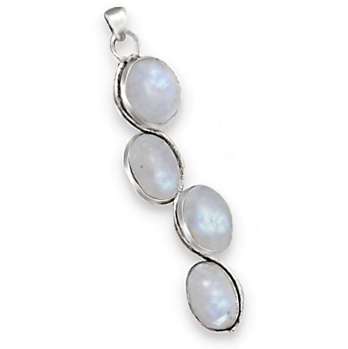 Natural Rainbow Moonstone Oval Cabochon .925 Sterling Silver Pendant