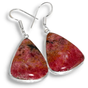 Natural Rhodonite Pear Shape Gemstone .925 Sterling Silver Earrings