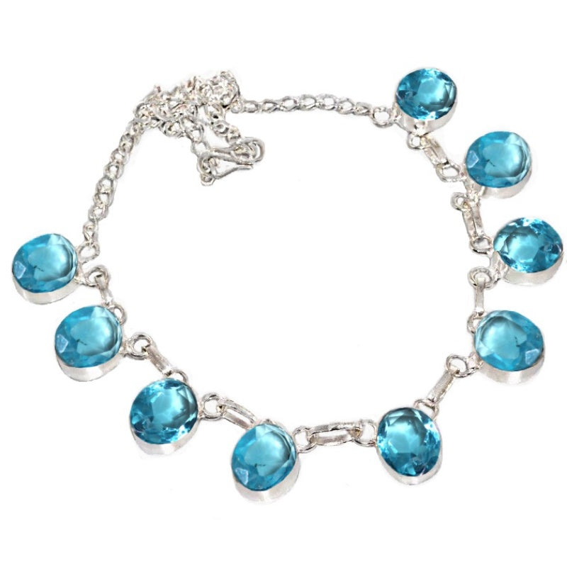 Faceted Blue Topaz Ovals .925 Sterling Silver Necklace