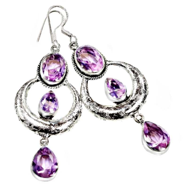 Trendy Pink Topaz Gemstone .925 Silver Long Earrings