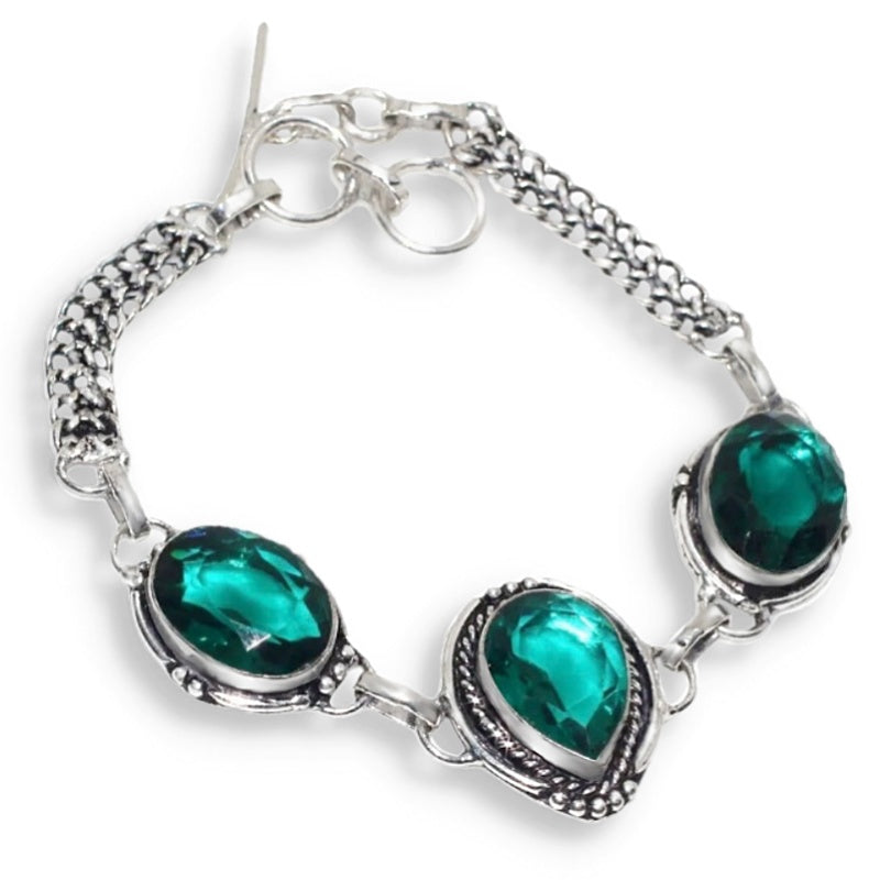 Handmade Tsavorite Quartz Gemstone .925 Sterling Silver Bracelet