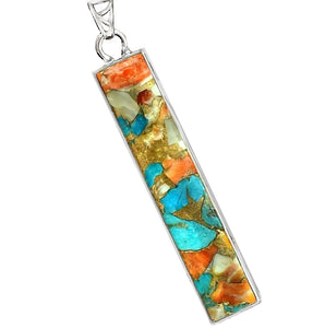 Natural Spiny Oyster Arizona Turquoise Solid .925 Sterling Silver Pendant