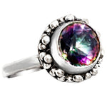 Handmade Dainty Mystic Rainbow Topaz Round Gemstone Ring .925 Sterling Silver. Size 8.5 or Q 1/2