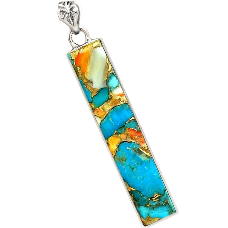 Natural Spiny Oyster Arizona Turquoise Solid .925 Sterling Silver Pendant