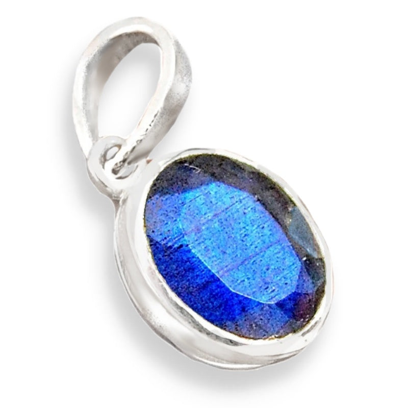 Natural Canadian Blue Fire Labradorite Solid .925 Silver Sterling Pendant