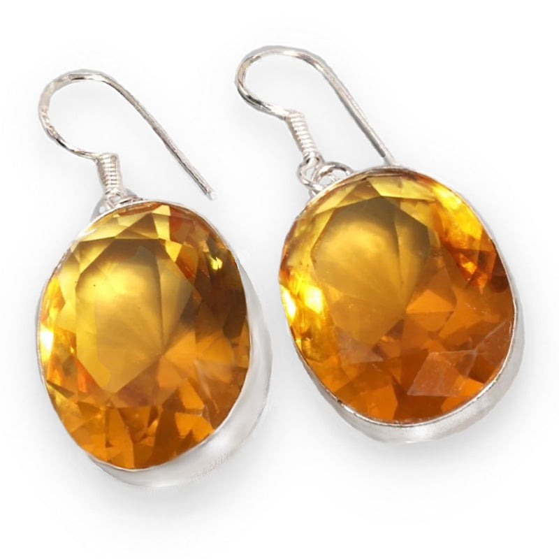 Handmade Golden Citrine Oval Gemstone 925 Sterling Silver Plated Earrings