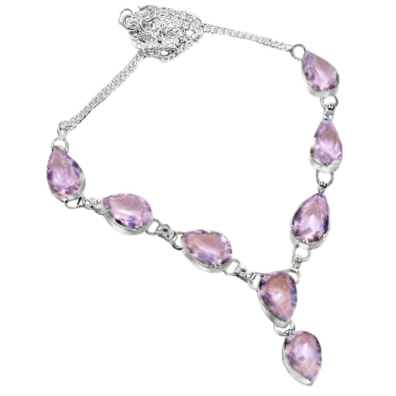 Handmade Pastel Pink Topaz Pears Gemstone .925 Silver Necklace