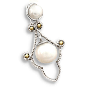 Natural White Pearl and Swiss Art of Marcasite Solid .925 Sterling Silver Pendant