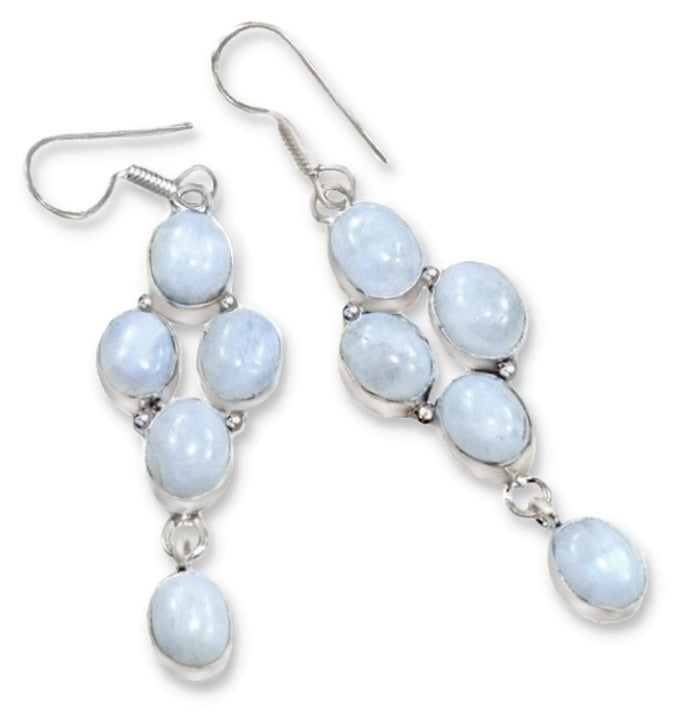 Natural Rainbow Moonstone Gemstone .925 Silver Earrings