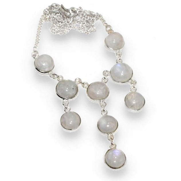 Bohemian Style Natural Rainbow Moonstone.925 Silver Necklace