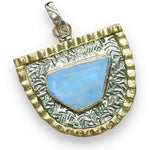 Two Tone Natural  Blue Schiller Rainbow Moonstone Solid .925 Sterling Silver Pendant