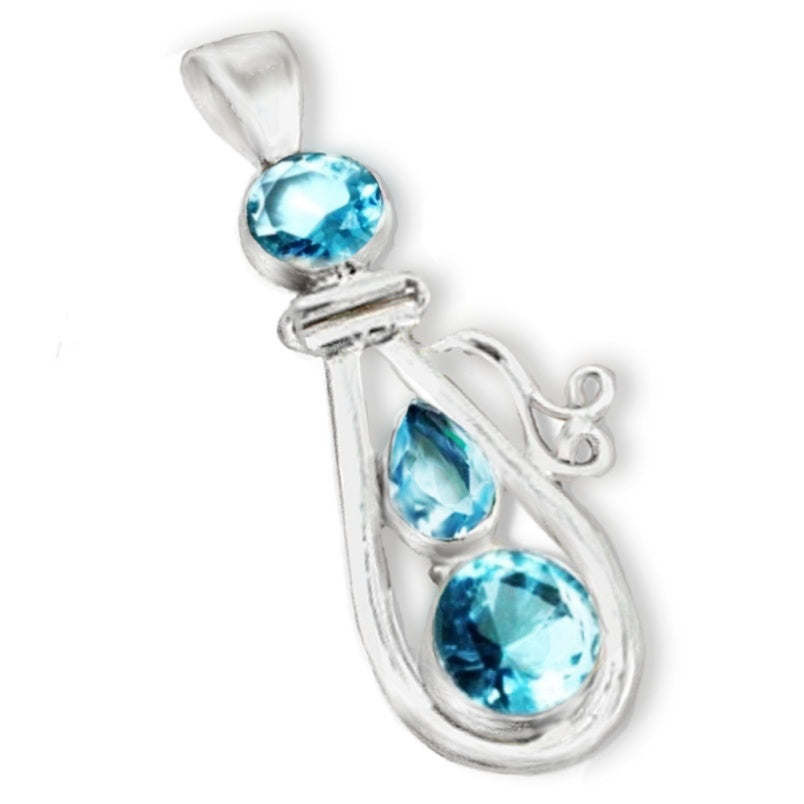 Natural Sky Blue Topaz Solid .925 Sterling Silver Pendant